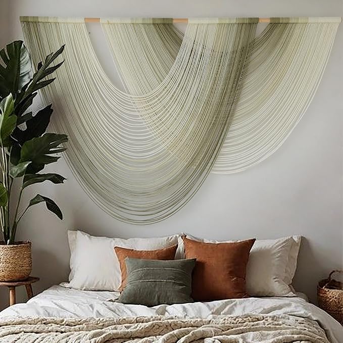 Macrame Wall Hanging Boho Tapestry Dip Dyed Ombre Moss Green 57"W*39"L | - Image 4