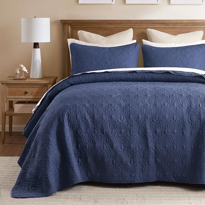 Madison Park Queen Quilt Bedding Set, Cottage-Inspired Damask, Classic Stitch by MADISONPARK