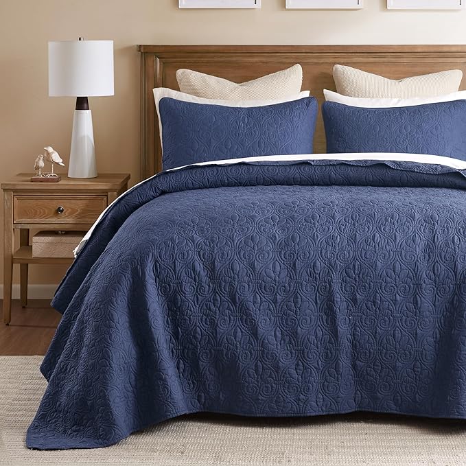 Madison Park King Quilt Bedding Set, Cottage-Inspired Damask, Classic Stitch by MADISONPARK