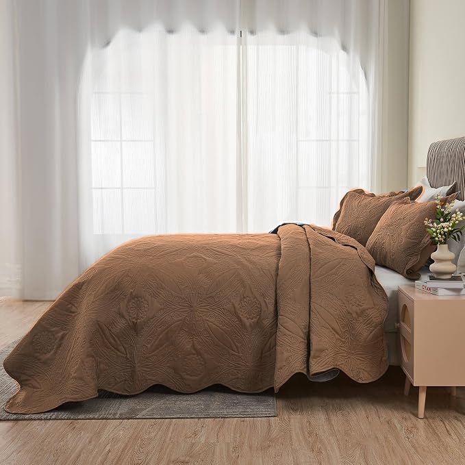 Kingnex Oversized King Bedspreads 128x120 Ultrasonic Quilted Coffee | Extra - Image 4