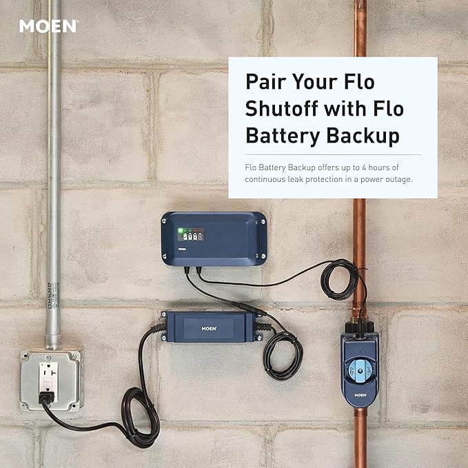 Moen Flo Smart Water Monitor and Automatic Shutoff Sensor, Wi-Fi Connected Water Leak Detector for 1-Inch Diameter Pipe, 900-006