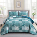 Mybedsoul Teal Blue Quilt Set King Size 3 Pieces Boho Plaid Turquoise Floral by Mybedsoul