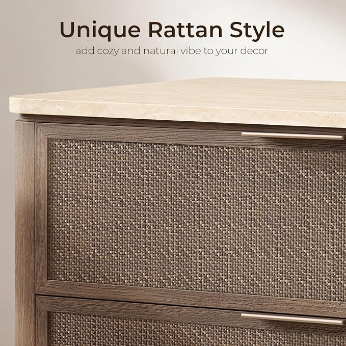 Night Stand, 30.71" W Rattan Nightstand - Image 3