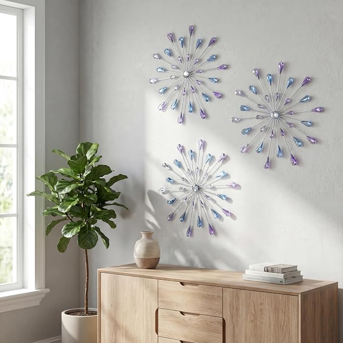 ZEXUIRU 3 Set Silver Starburst Wall Art by ZEXUIRU