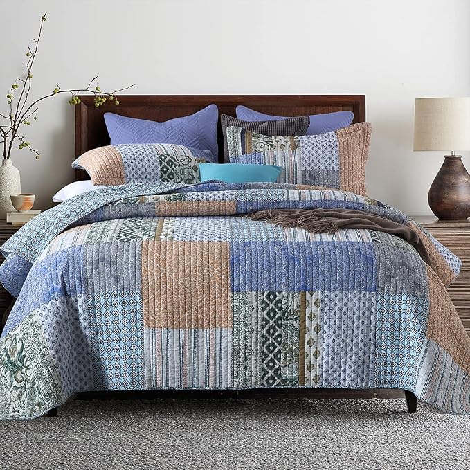 Autumn Dream Cotton Bedspread Bohemian Blue Bedding Quilt, King Size | Cotton by AutumnDream