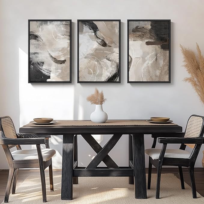 Large Framed Neutral Abstract Wall Art, 3 Piece Modern Minimalist Canvas Prints - Image 4