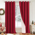 Red 100% Linen Blackout Curtains for Winter Christmas Decor 95 Inch Long 52 Wide, Extra Long Thermal Insulated Light Blocking Linen Curtains, Window Drape Each 52x95 Inch 2 Panels