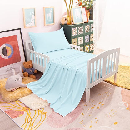 NTBAY Toddler Bedding Set - 4 Piece Soft and Breathable Crib Bedding Set for Boys and Girls, Includes Quilted Comforter, Fitted Sheet, Flat Top Sheet and Envelope Pillowcase, Aqua