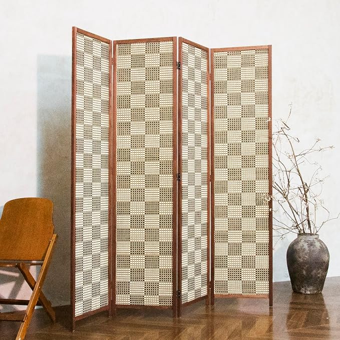 4 Panel Bamboo Room Divider, 5.6 ft Tall Double-Sided Folding Privacy Screen - Image 5