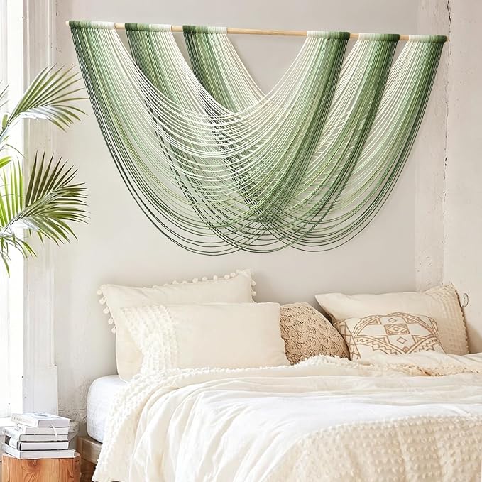 Macrame Wall Hanging Large Dip Dyed Boho Green Wall Art Decor 57"W*31"L | - Image 3