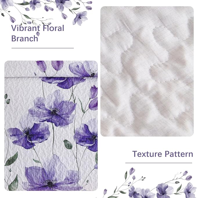 Mybedsoul Full/Queen Quilt Set Purple, Reversible Polyester Coverlet Set - Image 5