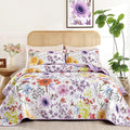 Yiran Purple Floral Quilt Set Queen Size, Sunflower Botanical Bedding Set | 3 by Yiran
