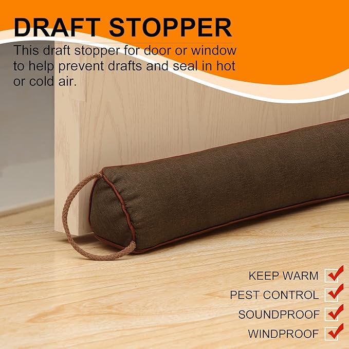 TORRAMI 36" Door Draft Stopper Under Bottom Insulation Noise Air Stopper 2.56LB,Sound Proof Draft Guard Seal for Doors and Windows - Triangle Coffee