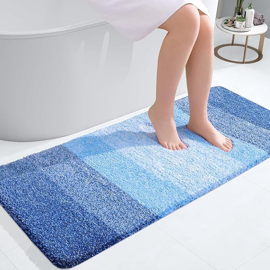 OLANLY Bathroom Runner Rugs 47x20, Extra Soft Absorbent Microfiber Bath Rugs, Rubber Backing, Quick Dry, Washable Bath Mats for Bathroom Floor, Tub and Shower, Home Decor Accessories, Light Royal Blue