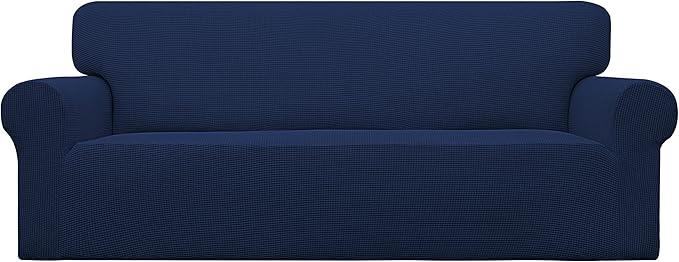 Easy-Going Stretch Sofa Slipcover 1-Piece Sofa Cover Furniture Protector Couch Soft with Elastic Bottom for Kids, Polyester Spandex Jacquard Fabric Small Checks (Sofa, Navy)