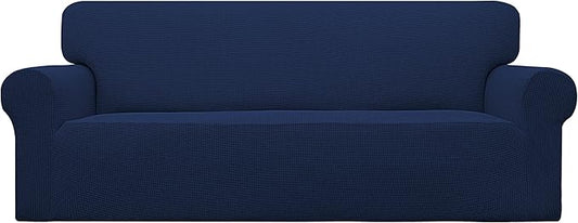 Easy-Going Stretch Sofa Slipcover 1-Piece Sofa Cover Furniture Protector Couch Soft with Elastic Bottom for Kids, Polyester Spandex Jacquard Fabric Small Checks (Sofa, Navy)