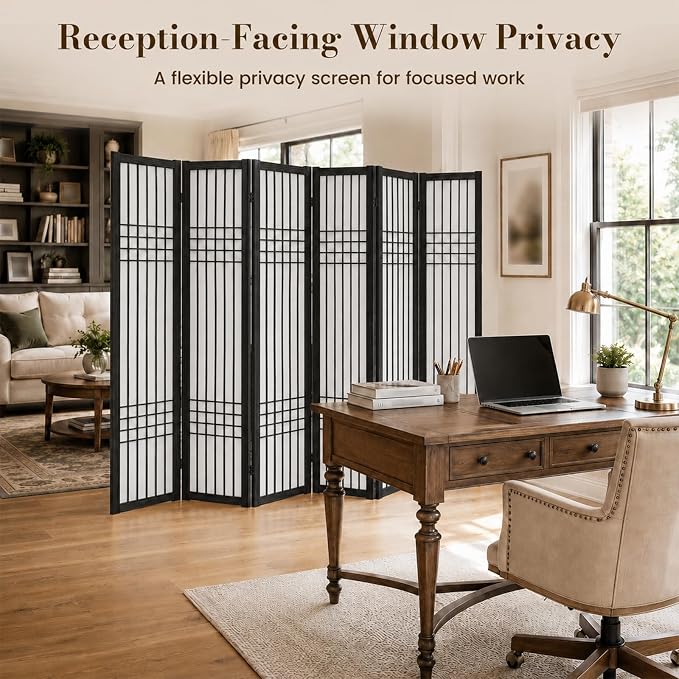 6 Panel Room Divider, 66.9" Tall Folding Privacy Screen, Pine Wood Frame Design - Image 2