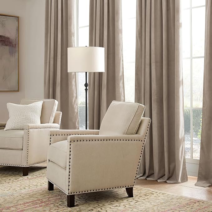 RYB HOME Camel Beige Velvet Curtains, Heavy Duty 2-Layer Window Curtains - Image 7