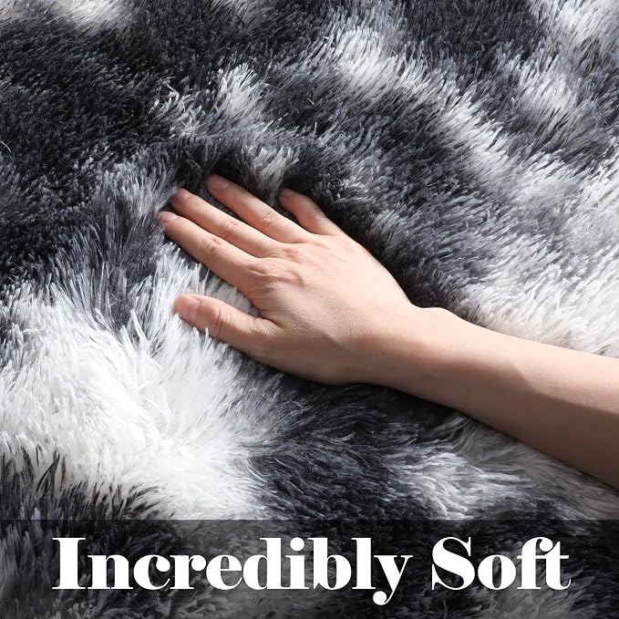 Runner Rugs for Bedroom Living Room, Fluffy Black and White 2x6 Bedside Hallway - Image 3