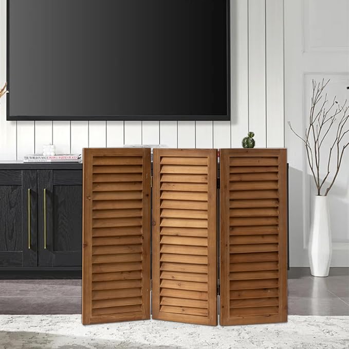 SOFE Short Privacy Screen, 2.6 Ft Shutters Folding Room Dividers 3 Panel | Wood - Image 8