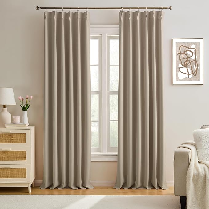 Pinch Pleated Window Curtain Panels 156 Inches Long Light Blocking Solid by KEQIAOSUOCAI