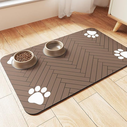 Pet Feeding Mat-Absorbent Pet Placemat for Food and Water Bowl, with Waterproof Rubber Backing, Quick Dry Water Dispenser Mat for Dog and Cat (27"x17", Coffee)