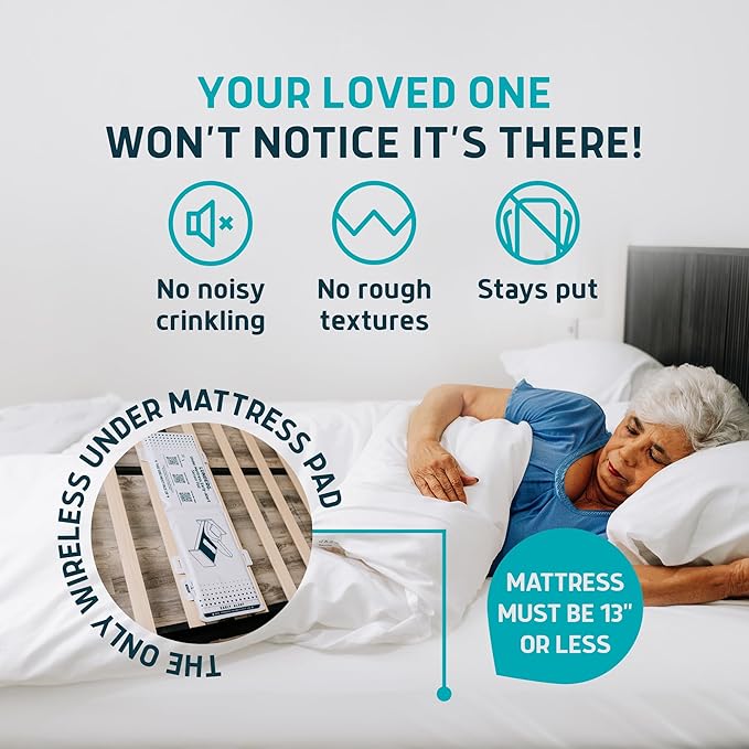 Lunderg Under Mattress Bed Alarm for Elderly Adults - Wireless Sensor Pad with Early Alert & Pager - Bed Alarms and Fall Prevention for Elderly and Dementia Patients - Reduces False Alarms