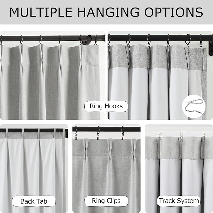 Vision Home Light Gray Pinch Pleated Full Blackout Curtains Linen Blended - Image 3