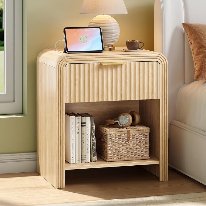 Decofy Fluted 1-Drawer Nightstand by Decofy