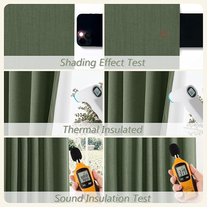 Olive Green 100% Blackout Curtains 90 Inch Length 2 Panels Set - Image 5