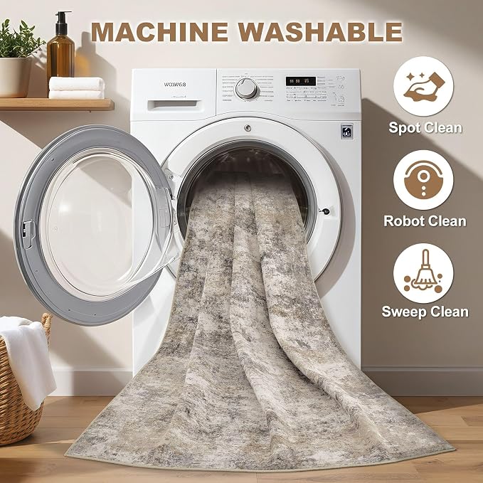 Nakagishi Boho 7x9 Area Rug Living Room Rugs Machine Washable Brown Grey | Soft - Image 2