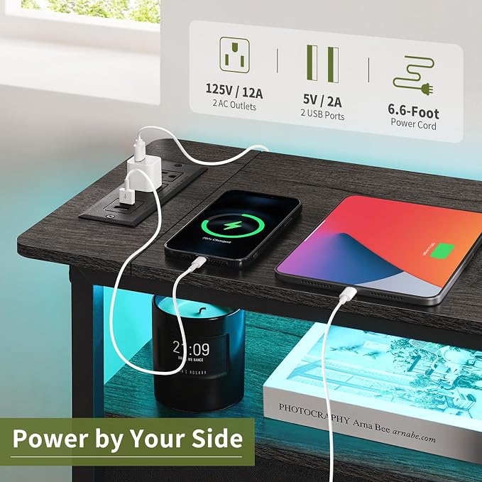 Yoobure End Table with Charging Station, LED Narrow Side Table Bedside Table - Image 5