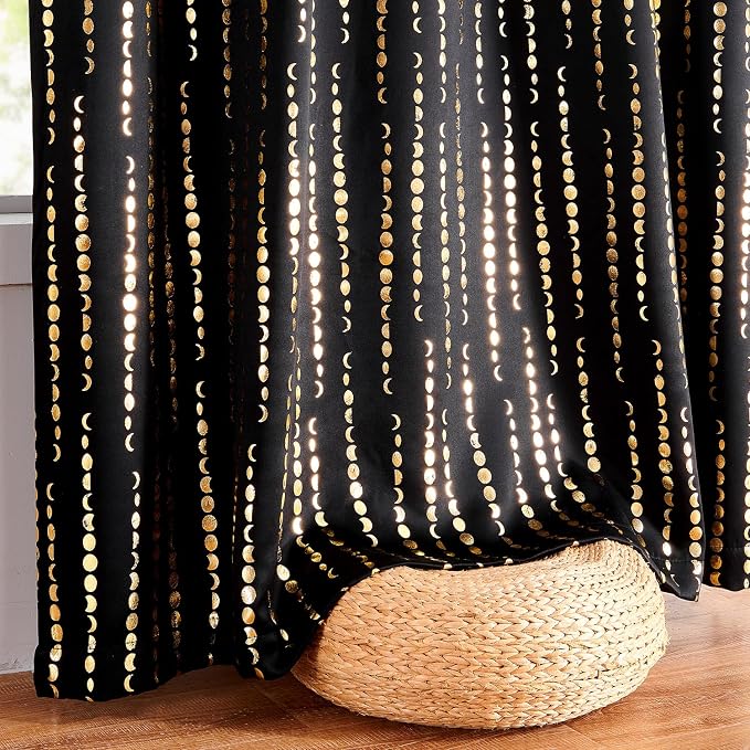 jinchan Boho Blackout Curtains 84 Inches Long Moon Phase Printed Drapes | Gold - Image 9