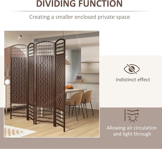 HOMCOM 4 Panel Room Divider, Folding Privacy Screen, Wave Fiber Freestanding - Image 6