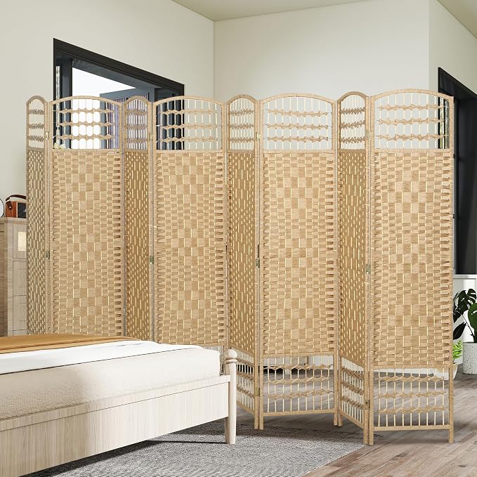 HOMCOM 8 Panel Room Divider, Folding Privacy Screen, Natural | Room Separator - Image 8