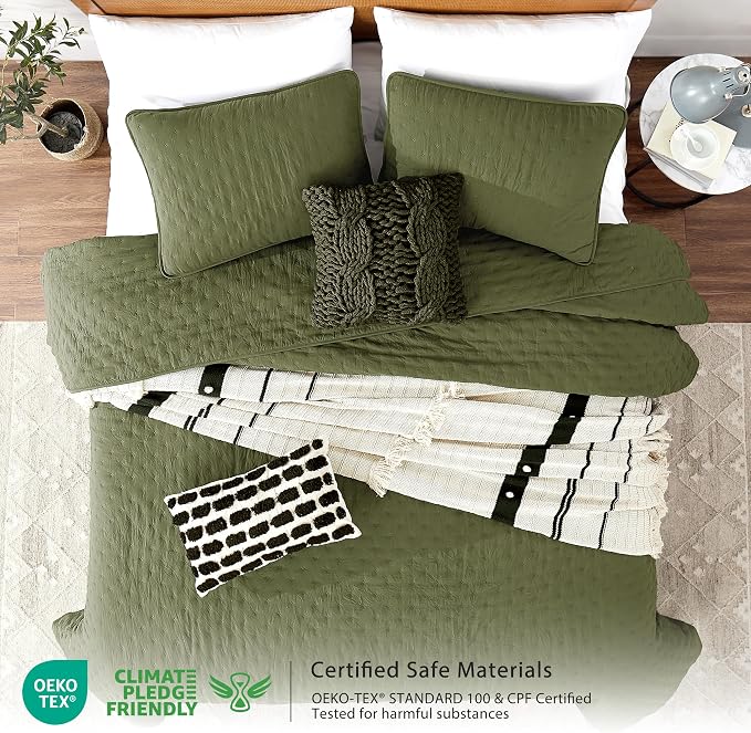ROARINGWILD Olive Green Cloud Queen Size Quilt Bedding Sets - Image 2