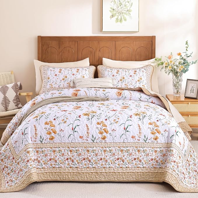 WONGS BEDDING Fall Quilts Set King, Spring Summer Garden Quilt Set, Microfiber by WONGSBEDDING