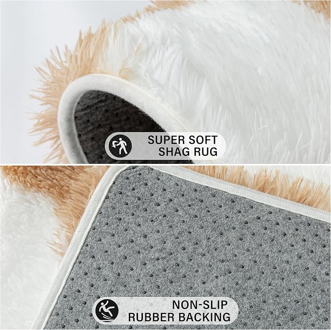 Brown Area Rug 9x12 for Living Room Soft Checkered Shag Carpet | Machine - Image 6