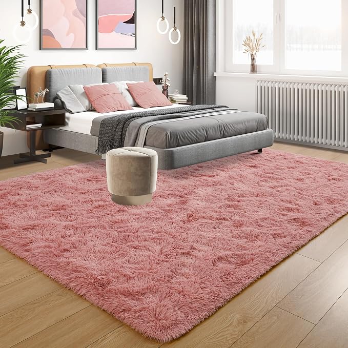 Blush Pink Area Rugs for Living Room Girls Bedroom, 5x8 Fluffy Shaggy Dusty - Image 2