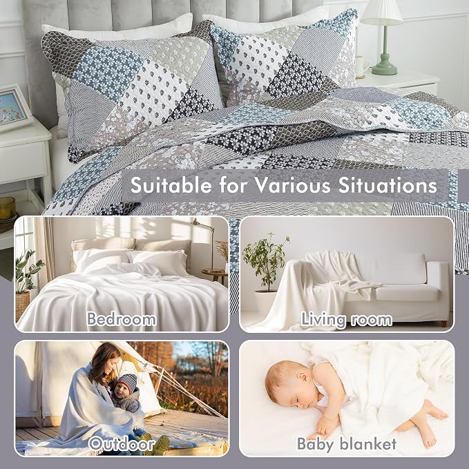 Etwel Lightweight Patchwork King Size Quilt Set - Image 4