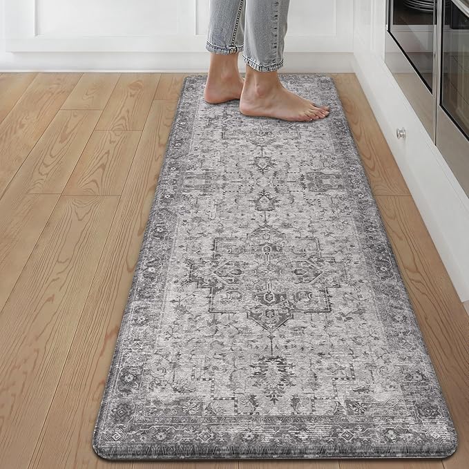 GENIMO Kitchen Mats for Floor, Washable Anti Fatigue Mat for Cushioned, 17.3"x59", Waterproof Kitchen Rugs, Non Slip Foam Comfort Standing Mat Rug for Home, Runner, Sink, Laundry, Vintage Grey