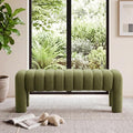 43" Boucle Bed Bench, Linen Green | Upholstered Channel Tufted, Accent Window by Zibeths