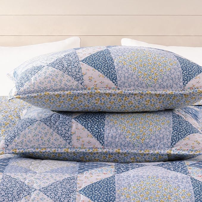 Queen Quilt Set-3 Pieces Soft Bedding Lightweight Floral Patchwork Coverlet | - Image 5