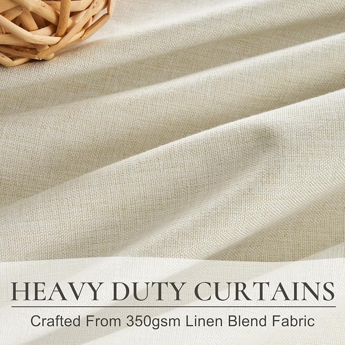 Warm Cream Thick Linen Black Out Curtains 100 Inch Long - Image 5