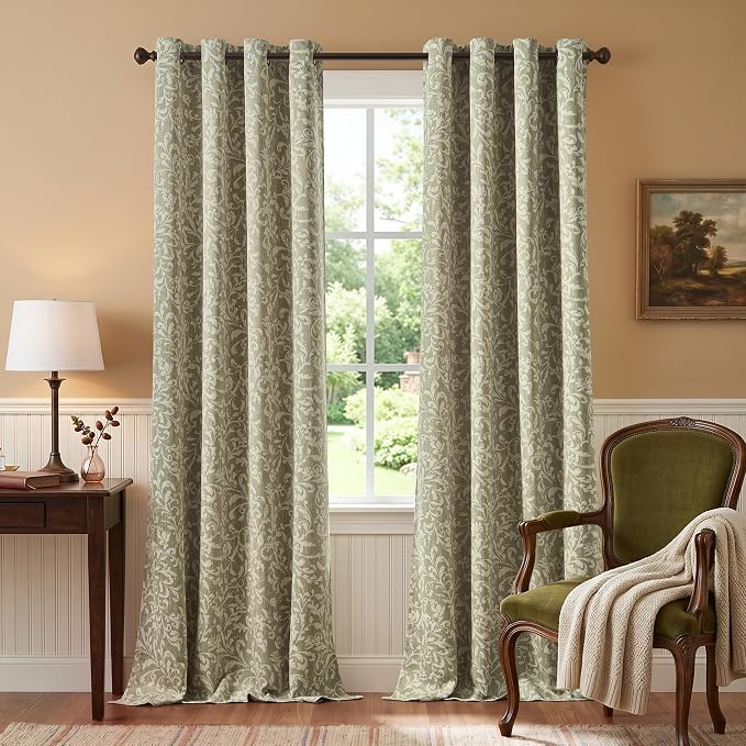 jinchan Sage Floral Blackout Curtians 96 Inch Vintage Grommet 2 Panels | Room - Image 2