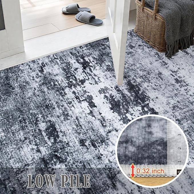 Area Rug Living Room: 4x6 Modern Washable Indoor Carpet Black | - Image 8