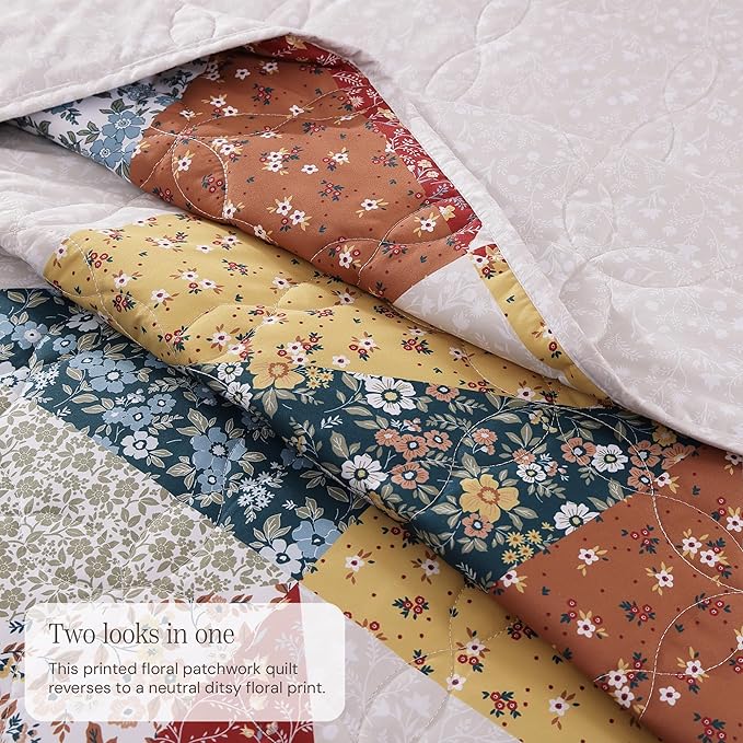 Twin/Twin XL Quilt Set-2 Pieces Soft Bedding Floral Patchwork Coverlet | All - Image 3