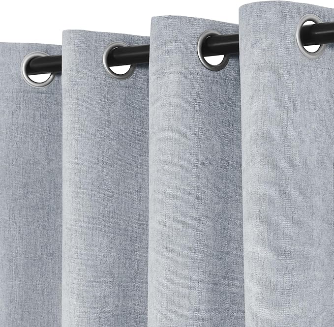 Macochico 100% Blackout Chenille Curtains for Living Room Classic Chenille Window Curtain Panels Thermal Drapes for Bedroom Hotel Grommet Curtains with Tieback Gray Blue 84" Wx96 L 1 Panel