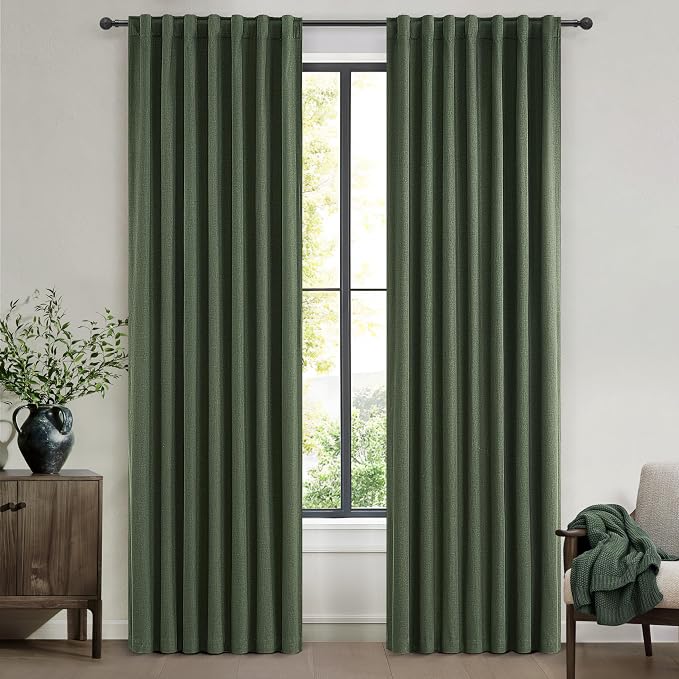 QJmydeco Back Tab Dark Olive Green Curtains 120 Inch Long 2 Panels Set - Image 8