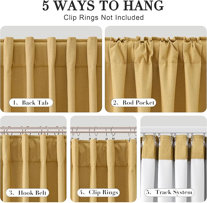Joywell 100% Blackout Linen Curtains 96 Inch Long - Image 2